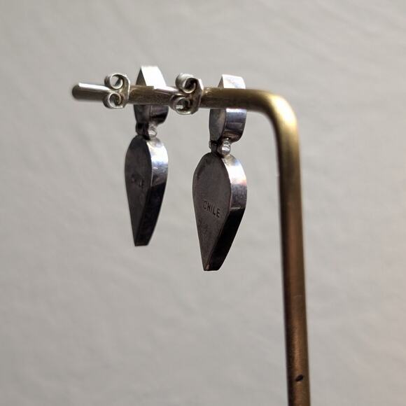 Vintage 925 Sterling Silver Marked Chile Tiger's Eye Hinged Dangle Post Earrings - Picture 6 of 8